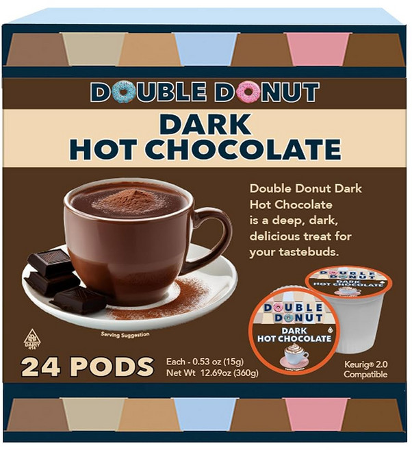 더블 도넛 유제품 프리 핫 초콜릿 믹스 비 인스턴트 비건 12온스, Dark Hot Chocolate, 24 Count (Pack of 1), 15g, 1개