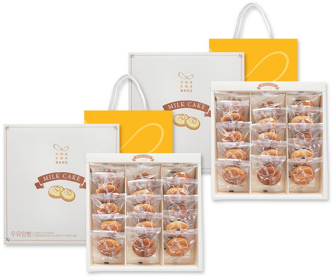 [화과방] 우유앙빵 선물세트 (35g x 15개입) + 쇼핑백 / 우유만주 앙금, 2세트, 525g