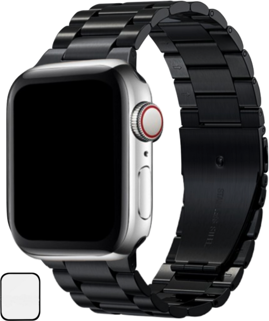 NUBASE 애플워치 호환 울트라 리미티드 모던 메탈 스트랩 시계줄 조절기 포함, 블랙, 1개