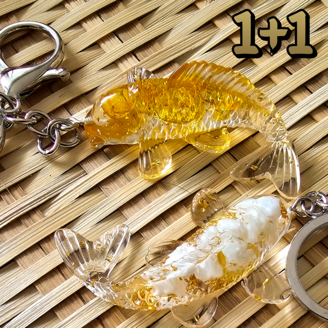 화공방 성공을 불러오는 잉어 열쇠고리 소원성취 운수대통 재물운 신년선물, 황색1+백금색1, 2개