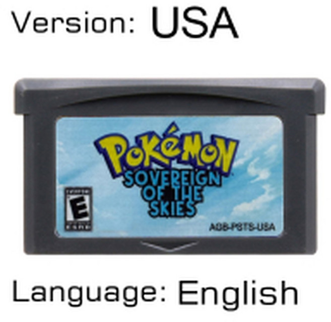 GBA 게임 카트리지 포켓몬 시리즈 액정 Moemon Fire Red Unbound Crystal Dust Lunar 32 비트 비디오 게임 콘솔 카드, Sovereign Skies