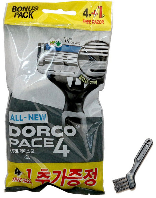 도루코 페이스4 4중날 면도기 브러쉬 세트 휴대용 일회용 5개입 + 브러쉬 1개, 6