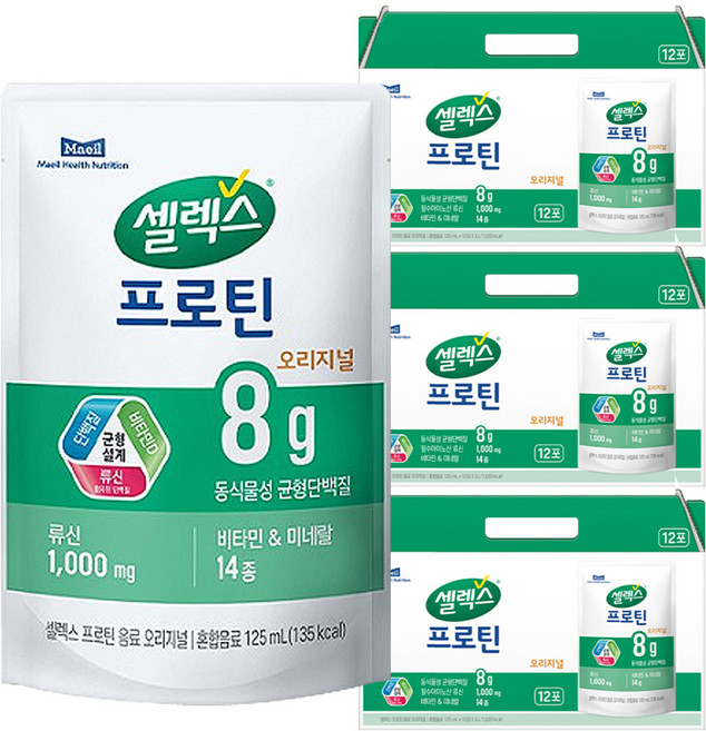 셀렉스 프로틴 파우치 음료 오리지널 12p, 1.5L, 3개