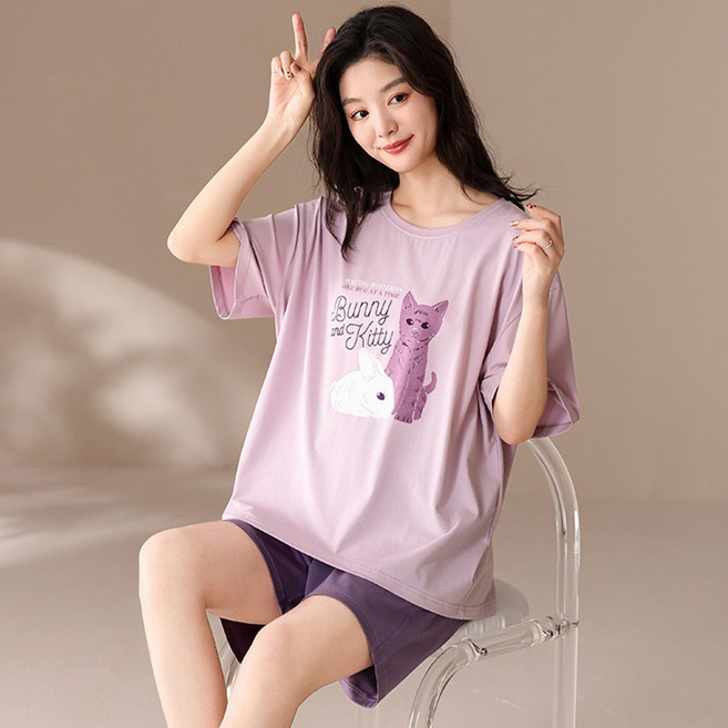 Pink Lady 莫代爾 白兔與貓 印花 居家服 睡衣