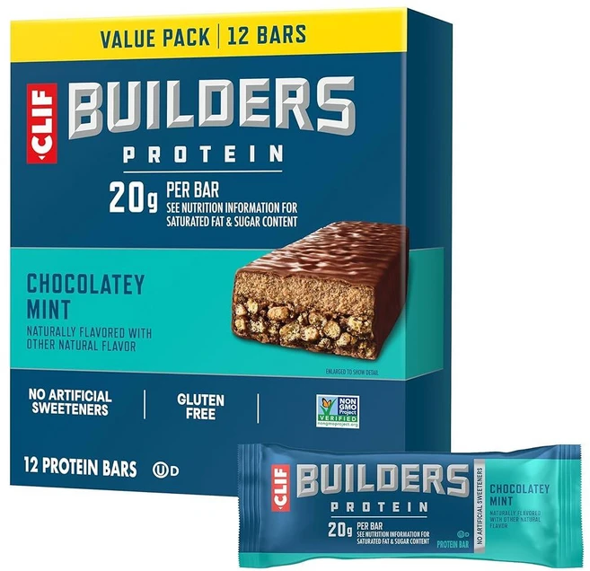 CLIF BUILDERS 단백질 바 - 초콜릿 민트 식물 기반 20g 글루텐 프리 GMO 저혈당 인공 감미료 없음 68g(2.4온스) (12팩) 258508, CLIF BUILDERS 단백질 바 - 초콜릿 민트 -, 68g, 12 - 쿠팡