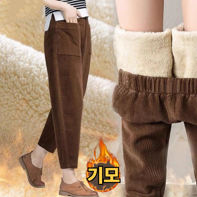 uniquezon 1+1 중년여성 겨울 융털 기모 조거 바지 배기핏 스판 트레이닝 팬츠 ~80kg까지