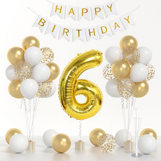파티 용품 생일파티 풍선 올인원 세트, 1세트, 골드 6