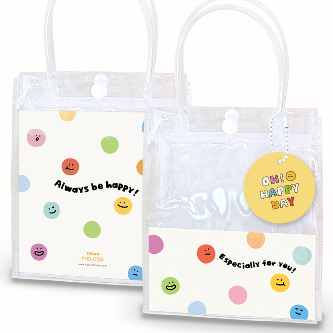 [꼬모멜로소] PVC 리유저블 디자인 구디백 투명 비닐 답례품 쇼핑백, 10개, 2.컬러팝