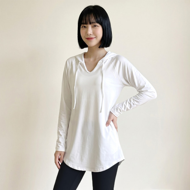 쿨쉐어 요가복 상의 여성 커버업 힙커버 요가 필라테스 옷 긴팔 후드 티셔츠 롱티