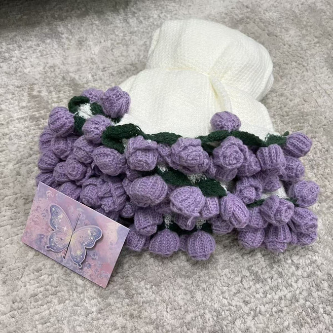 玫瑰花手工針織毯子披肩, 1個, （成品-現貨）-【紫玫瑰】【80cm33朵玫瑰花】贈禮袋