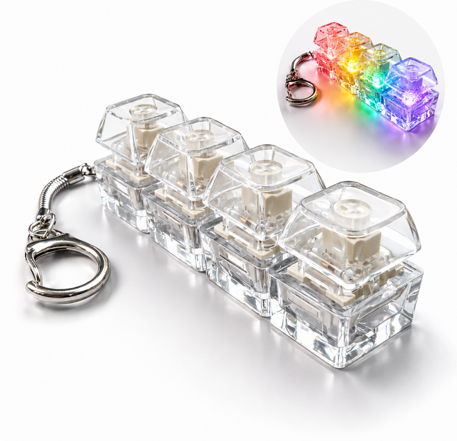 쿠즈미 LED 무소음 크리스탈 키캡 키보드 키링 딸깍이 클리커 클릭커, 1개, 크림