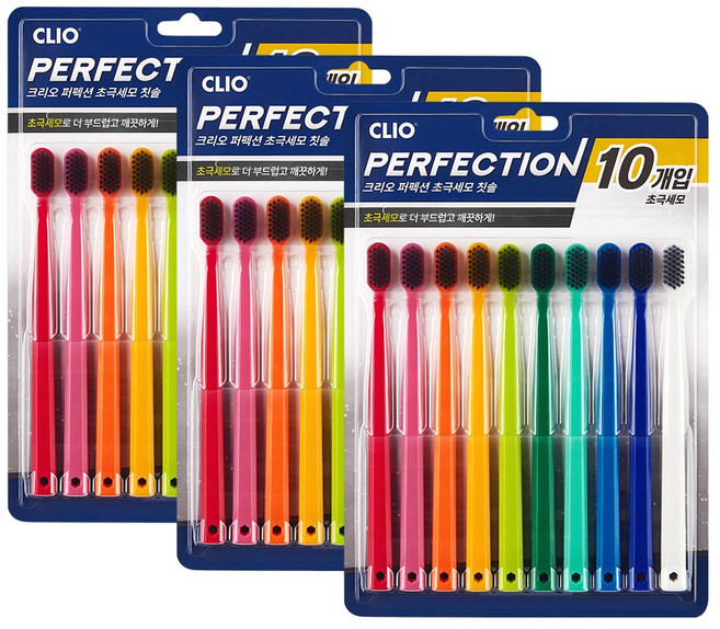 크리오 퍼펙션 차콜 초극세모 비비드 칫솔 10입x3세트, 10개입, 3개