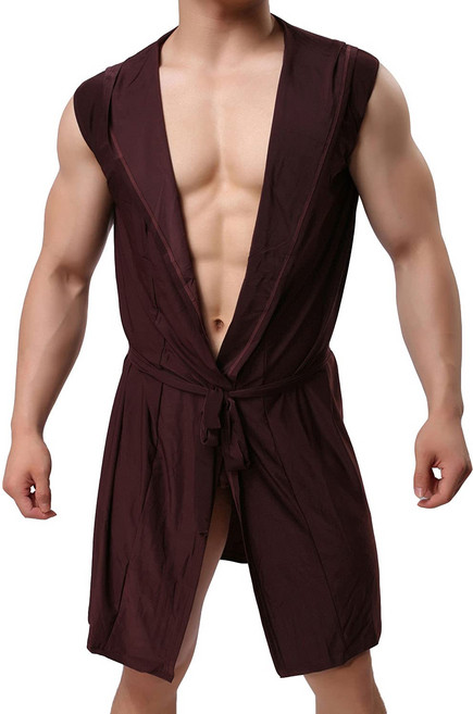Lu's Chic 남성용 실크 기모노 가운 후드 목욕 가운 Lu's Chic Men's Silk Kimono Robe Hooded Bathrobe Sleeveless Lightw