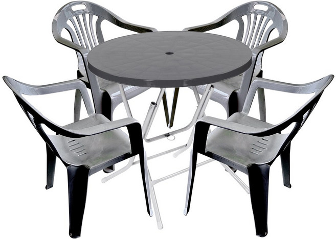 플라스틱테이블 야외테이블 편의점 포장마차 간이 접이식 테이블 의자 세트, 원형테이블+팔걸이의자, 그레이