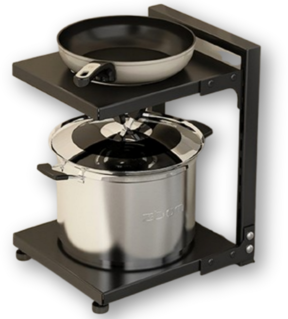 라이프앤컴 높이조절 냄비 후라이팬 거치대 정리대, 1개, 블랙, 2단