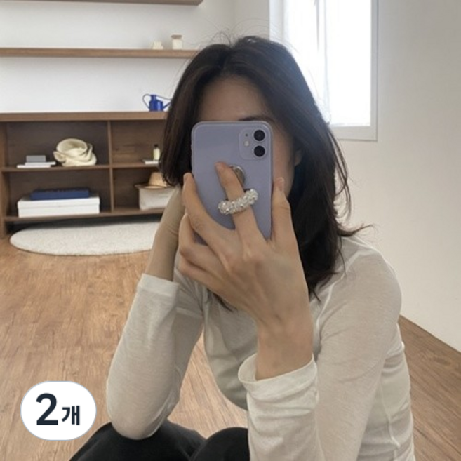 블링 반지톡 비즈랩 실버 볼 그립톡 스마트톡 거치대 비비드, 실버비즈, 1개