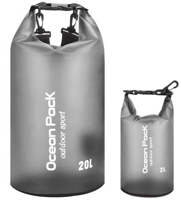 투데이리빙 2종 세트 20L + 2L 대용량 방수 드라이백 수영 물놀이 다용도 가방 초경량 비치 방수백 워터파크 드라이백팩, 1개, R98690B(블랙