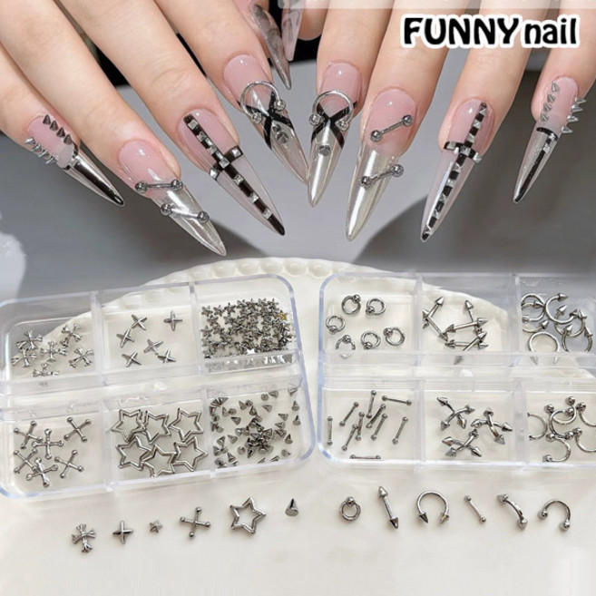 [퍼니네일] 엔틱파츠세트 메탈 피어싱네일 십자가 네일파츠 크로스 빈티지 키치, 1개, [no.502] 엔틱파츠세트