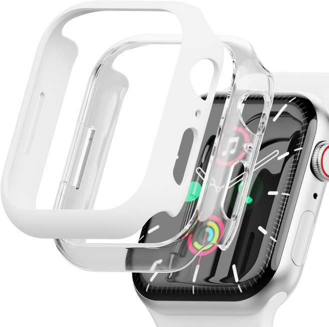 가꼬싶다 변색없는 하드커버 애플워치 케이스 2개입, 투명+화이트, 2개
