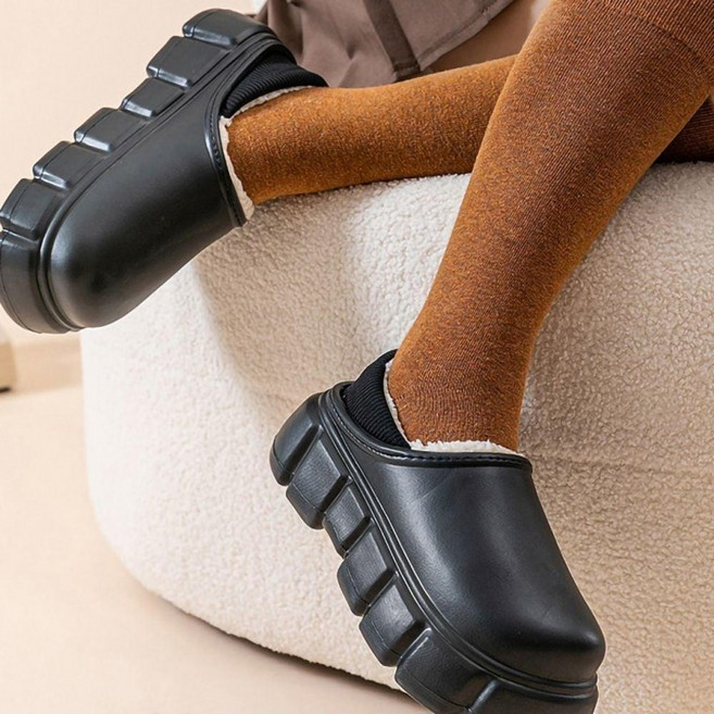 다팔래용 여자 패션 털신 할머니털 겨울 패딩화 양털 슬리퍼 안감 털 신발 슬립온 높은굽 귀여운