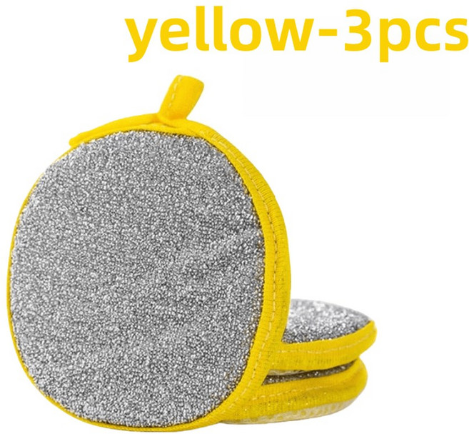 양면 스크래치 방지 설거지 패드 주방 있는 스펀지 구멍이 제거 기름때 싱크대 설거지용 냄비 걸이 프라이팬 청소 두꺼운, Yellow 3pcs