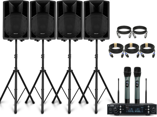 DK-SET-R 3200W 15인치 액티브스피커 보조스피커 행사용 스탠드형 스피커케이블 무선마이크 MASP2000 MPS2000 MRX-1902, 블랙