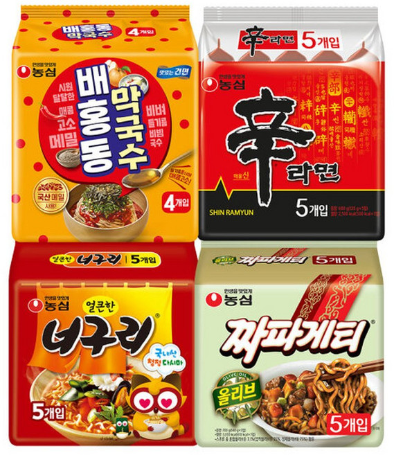 배홍동 막국수 4입+신라면 5입+너구리 5입+짜파게티 5입 (총 19봉), 22개