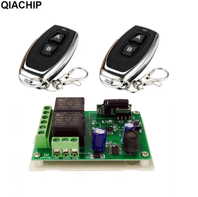 QIACHIP-433MHz 범용 무선 스마트 원격 제어 DC 6V 12V 2CH 스위치 수신기 모듈 램프 모터용, 04 2 RC and 1 Receiver, 04 2 RC and 1 Receiver