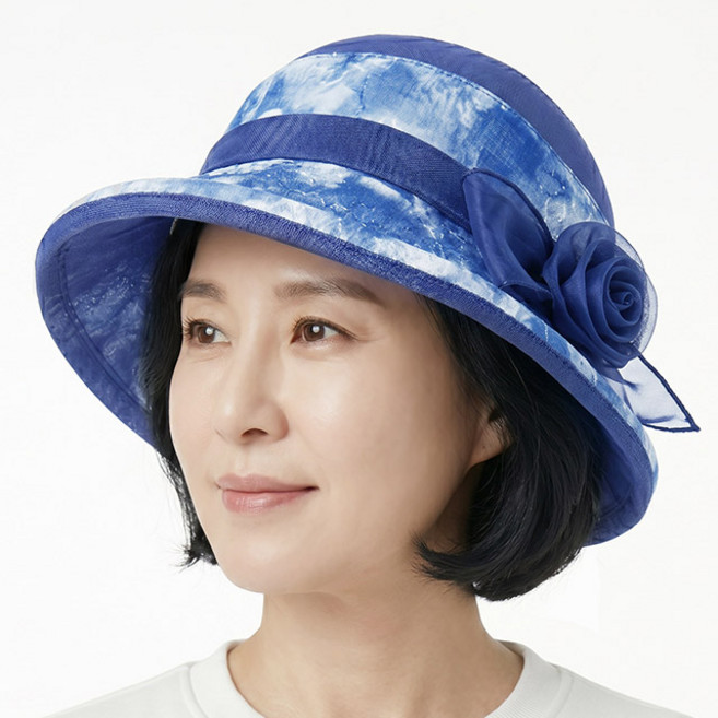 여름 벙거지 망사 둥근챙 라비앙 로즈 중년여성 모자 할머니 화려한 망사 플라워