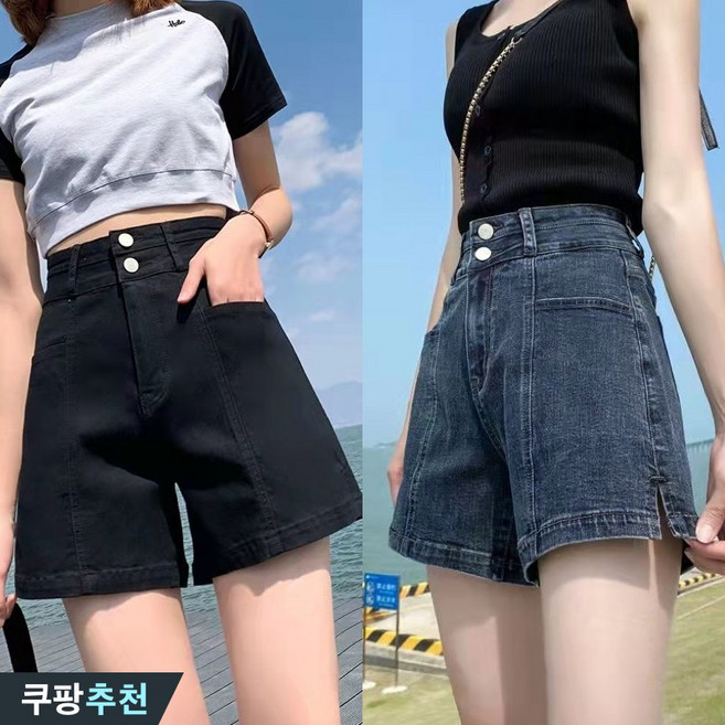(세일 추천) 105kg까지 빅사이즈 여성 하이웨이스트 사방스판 a라인 옆트임 데님 숏팬츠 여름 편한 심플 와이드 날씬해보이는 버튼 포켓 포인트 입체 디자인 부드러운 쿨 반바지