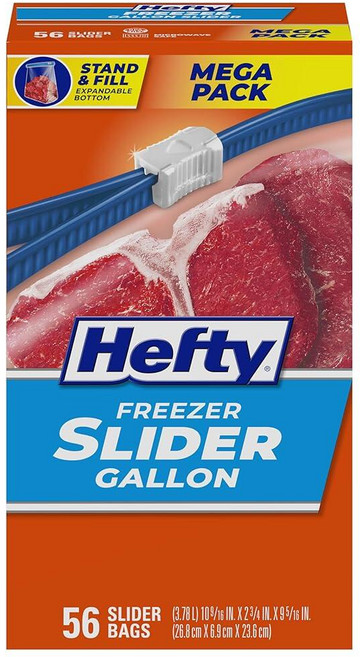Hefty 슬라이더 프리저 냉동 보관 지퍼백 56개 갤런 사이즈, Slider, 74