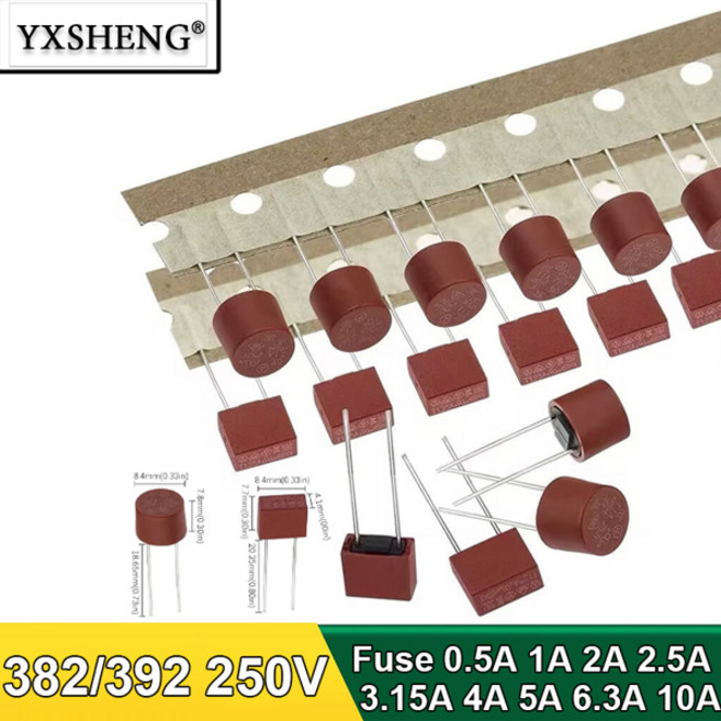 10개입 382 원형 퓨즈 슬로우 블로우 500mA 0.5A 1A 2A 2.5A 3.15A 4A 5A 6.3A 10A 250V 382 플라스틱 LCD TV 392 사각형, [04] 392-T1A