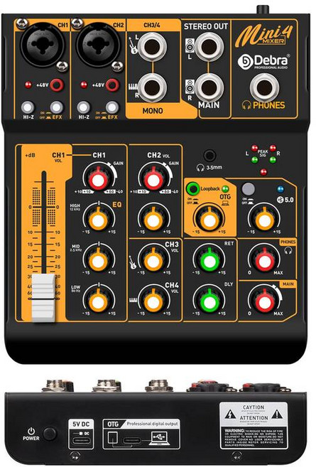 미니 6 6채널 오디오 믹서 DJ 믹서 블루투스 5.0 OTG 리버브 48V 사운드 카드 PC 녹음 라이브 믹싱, Mini 4