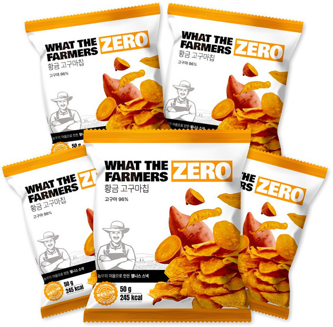 왓더파머스 제로 과자 통슬라이스 저당 간식 무가당 골드황금고구마칩, 5개, 50g