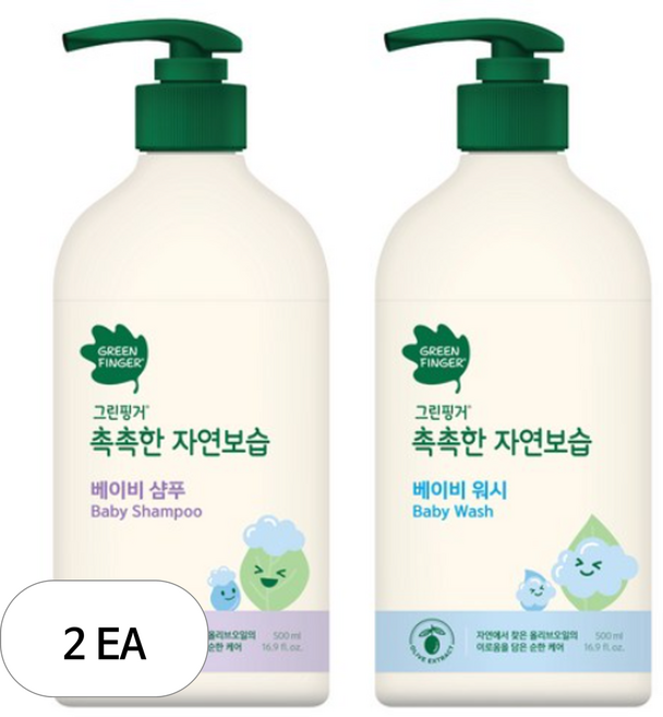 그린핑거 촉촉한 자연보습 베이비 워시 500ml + 그린핑거 촉촉한 자연보습 베이비 샴푸 500ml, 2세트