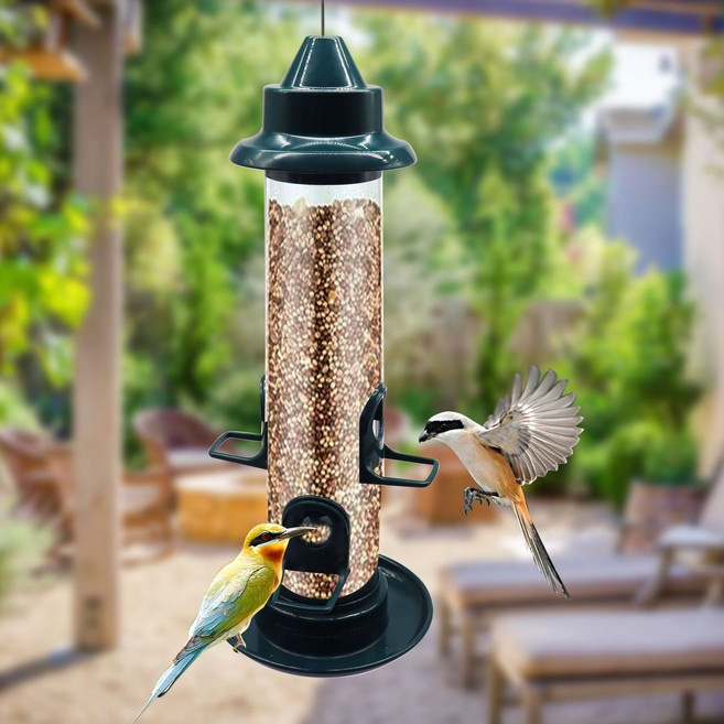 버드피딩 야생 베란다 먹이주기 먹이통 새모이통, 1개, 원통형 그린