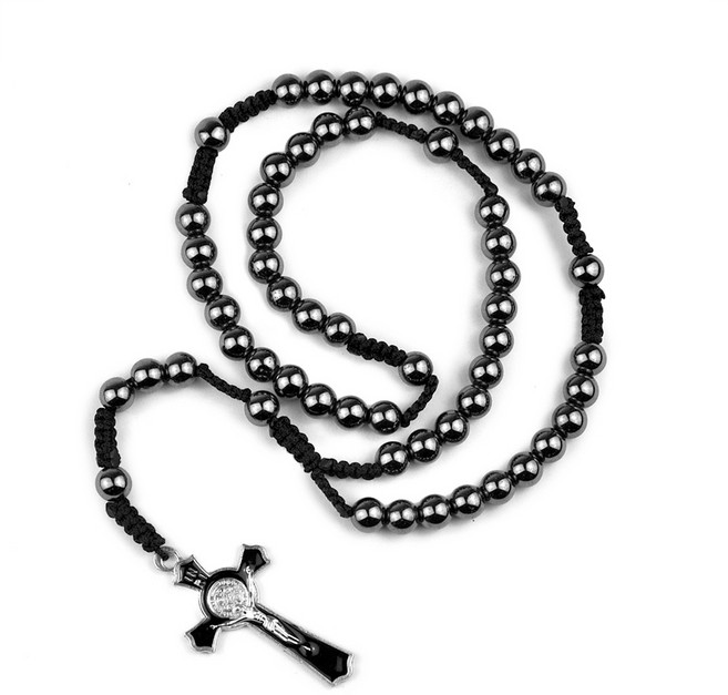 셀레르 적철광 5단묵주 목걸이 가톨릭 천주교 성물, 1개, 블랙