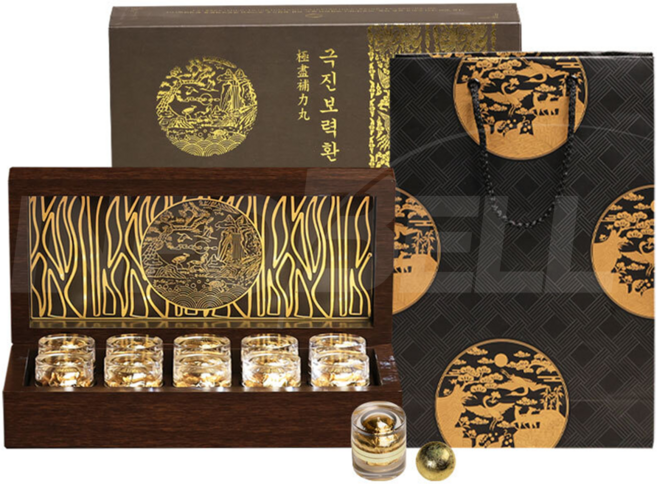 극진보력환 전통 한방 부모님 건강 선물 금 골드 침향 사향 침향원 침향단 사향단 수침향 침향 환 세트, 10개, 5g