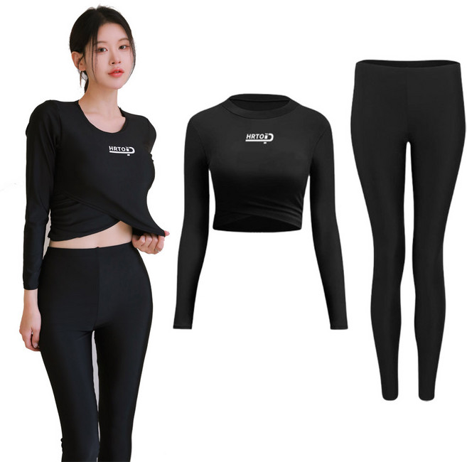 뷰티5도씨 여성용 2종세트 크롭 캡내장 래쉬가드 수영복 비치웨어 워터밤 수영모자 증정 RG-06