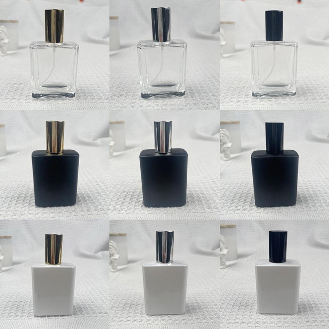 30ml 50ml 四方玻璃噴霧香水瓶 香水分裝瓶 細霧, 1個, 50ml;白色;金喷-黑铝盖