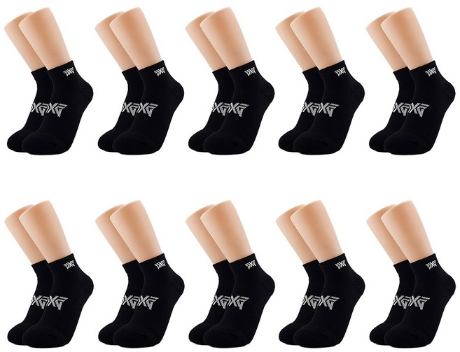 PXG 로고 단목 기능성 메쉬 골프 양말, 10개, 블랙