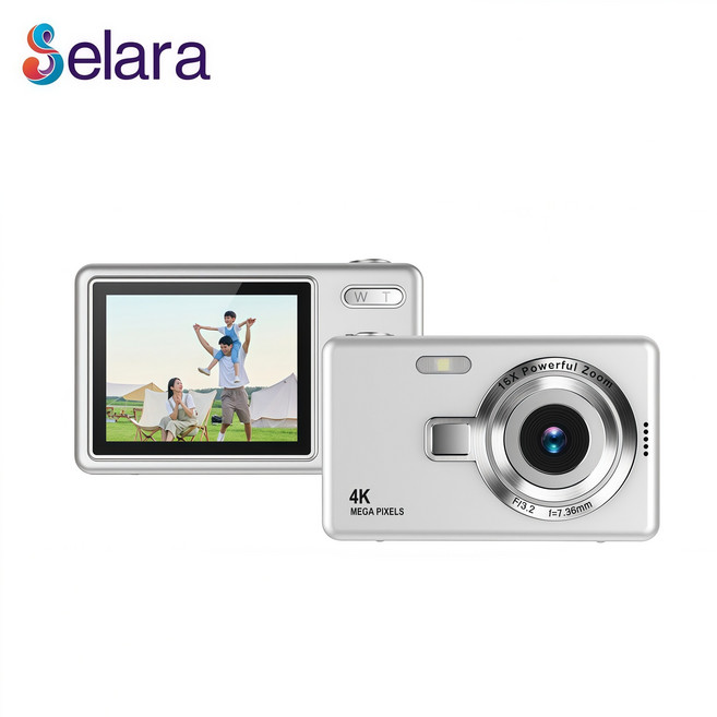 Selara 빈티지 디지털카메라 카메라 CCD 고화질 여행용컴팩트카메라, GD--실버