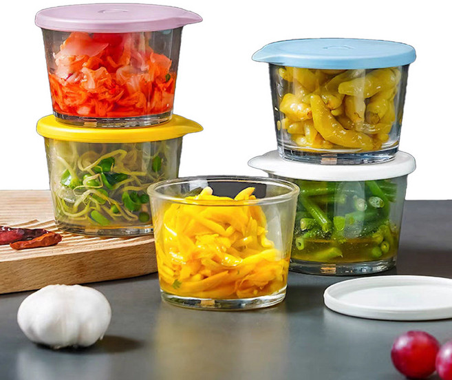 밀폐용기 내열유리 260ml 원형 반찬통 김치전용 소분용기 냉장고 반찬 전자레인지 R471-O, 02.밀폐용기 블루 R472, 1개, 1개