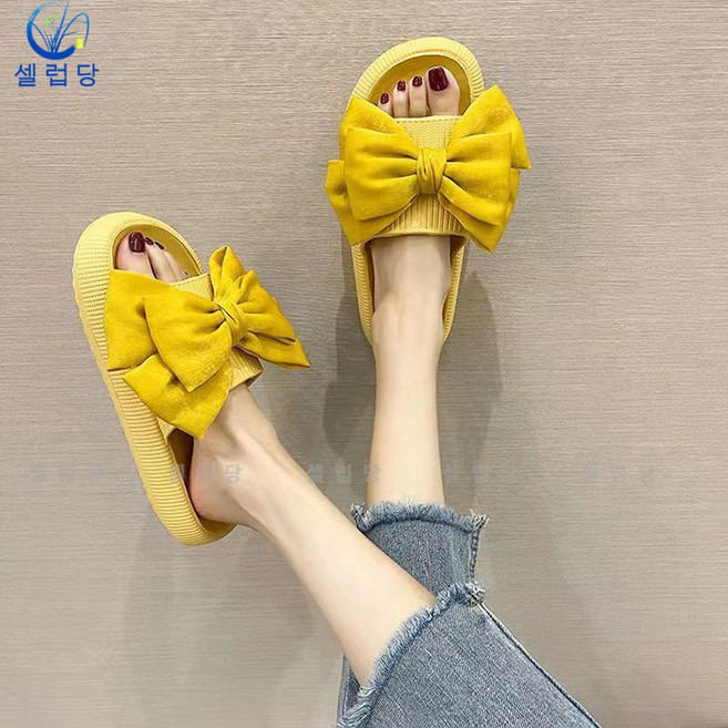셀럽당 러블리 왕리본 샌들 여여름에 코디 일자 미끄럼 방지 통굽