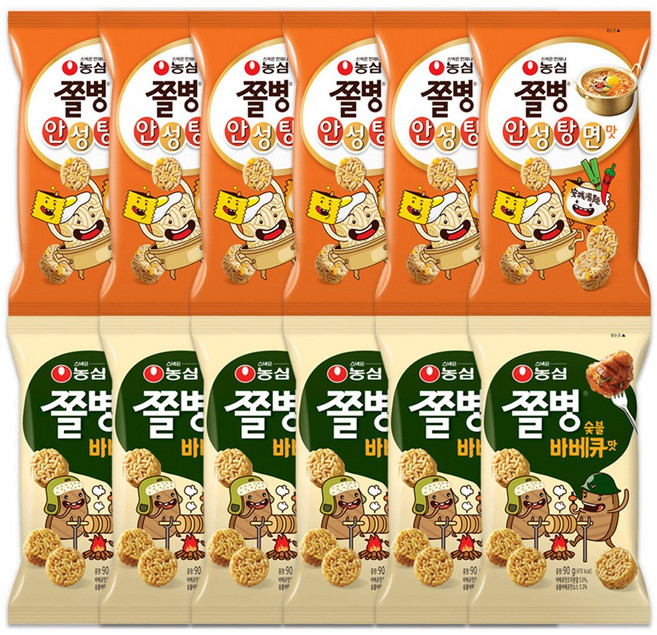 농심 쫄병스낵 숯불바베큐맛 82gX6개+안성탕면맛 77gX6개 총12개