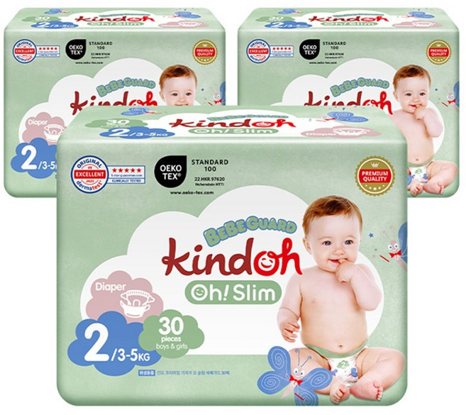 킨도 프리미엄 오슬림 베베가드 밴드형 기저귀 소형 유아용, 2단계, 90매