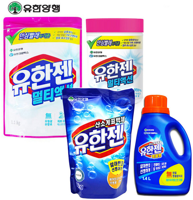 유한양행 유한젠 멀티액션 외/산소계표백제/세탁세제, 유한젠 1.4Kg  용기+유한락스 500ml, 1.1kg, 1개