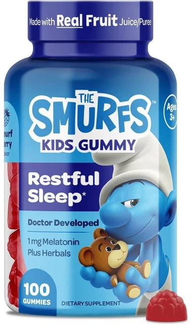 VITAB 탭URST THE 더 Smurfs Kids 프로바이오틱 젤리 10억 CFU 프로바이오틱스 및 프리바이오틱스 츄어블 아동용 소화 장 | 만 3세 이상 실제 과일로, Melatonin, 100 Count (Pack of 1) - 쿠팡
