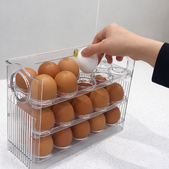 그린카멜 편하게 꺼내는 계란보관함 30구 계란트레이 냉장고수납, 1개, 투명