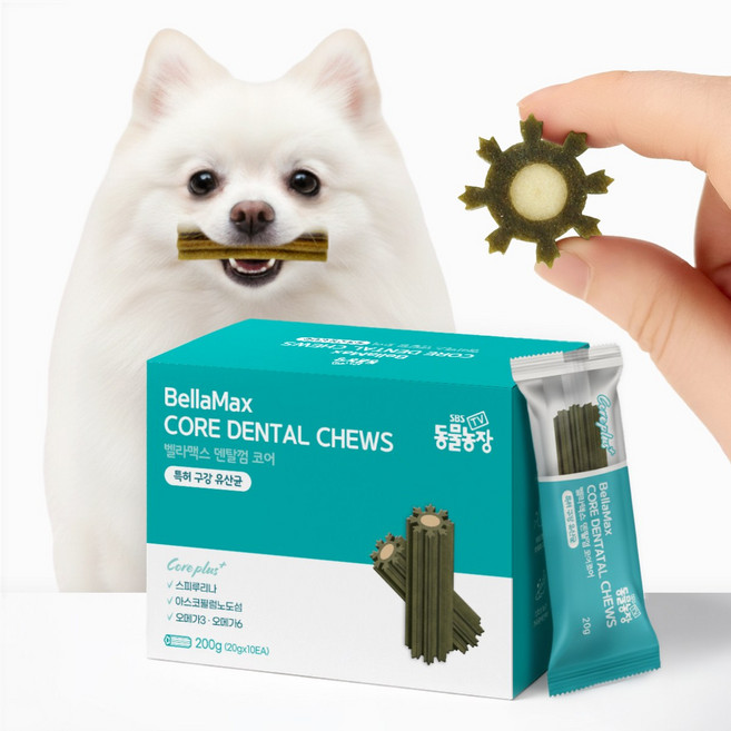 벨라맥스 SBS TV 동물농장 수의사 강아지 덴탈껌 코어 구강 유산균, 1개, 200g, 가수분해연어
